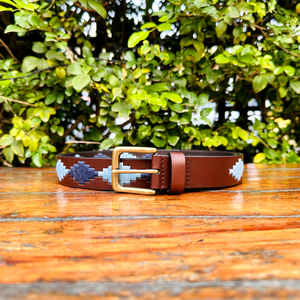 Fil recyclé bleu ciel eau Buffalo cuir Polo ceinture en laiton massif boucle décontracté 35MM largeur équitation unisexe - Product Image 3