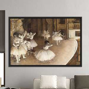 Toile imprimée avec des ballerines vintage sur scène - Art mural élégant sur le thème du ballet, TOILE ENCARTÉCHÉE NOIRE - Product Image 1