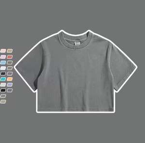 Venta al por mayor a granel logotipo personalizado impresión algodón 200 gramos camisetas ácido lavado Crop camiseta para niñas - Product Image 6