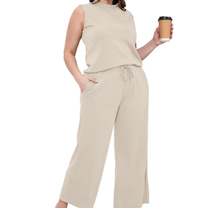 Ensemble 2 pièces pour femmes en coton et polyester vintage lavé uni, essentiel pour l'extérieur, pull basique en molleton mélangé de coton - Product Image 3