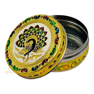 Stainless Steel Gold-Plated Meenakari Dibba Welding Technique Religious Modern Traditional Tableware for Home Decoration Gifting - Product Image 5