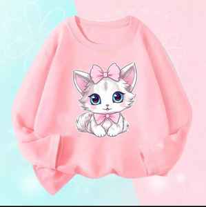 Fille t-shirt enfants o cou à manches longues chat chiot hauts animal mignon animal imprimé oem t-shirt personnalisé - Product Image 1