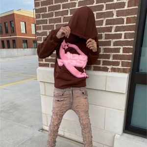 Venta al por mayor Crop Cut Edge Hoodies personalizado 3D puff impresión logo oversized recortada Raw Hem HOODIE para hombres mejor calidad Puff Print Hoodi - Product Image 3