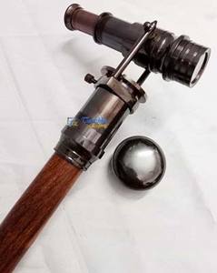 Bastón de madera marrón con mango de telescopio de catalejo de latón bastón de tres pliegues para hombres y mujeres mayores artículo de regalo - Product Image 3