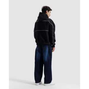 Sweat à capuche personnalisé avec broderie et détails de passepoil, motif uni et patchwork, en molleton bouclette 3D délavé à l'acide, taille XL, poids 500 g/m² - Product Image 1