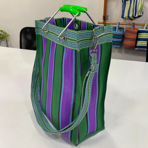 Sac de courses réutilisable à rayures en polypropylène avec poignées, fermeture éclair à long cordon, multicolore, sacs de marché en maille recyclée - Product Image 2