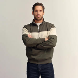 Sudadera de Hombre con Bloques de Color, Cierre de Cremallera de un Cuarto, Informal, de Algodón, Estilo Urbano Ligero, Personalizable OEM - Product Image 1