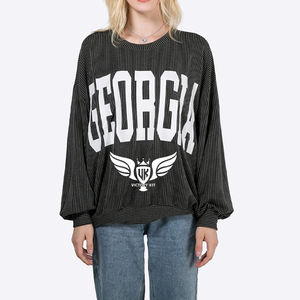 Sudadera Gráfica de Manga Larga Acanalada Oversize para Mujer, Top Casual de Streetwear, Suéter de Punto Suave, Moda de Invierno - Product Image 1