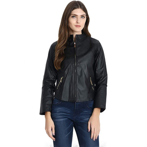 2025 nouvelles femmes en cuir PU veste courte coupe ajustée moto veste rétro fermeture éclair manteau Multi couleur Options personnalisable en gros - Product Image 4