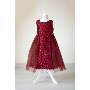 Abito da sera in Tulle bordeaux da ragazza con fiocco floreale