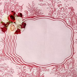 Manteles individuales de mesa de lino de diseñador de lujo bordados con bordado a mano detallado para una presentación de mesa exquisita - Product Image 1