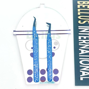 Pinzas de pestañas de acero inoxidable personalizadas Punta de fibra de aislamiento fuerte Herramienta profesional de revestimiento azul con etiqueta privada lista - Product Image 2