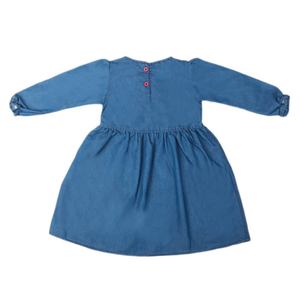 Girls Embroidered Denim Frock - Blue - Product Image 4