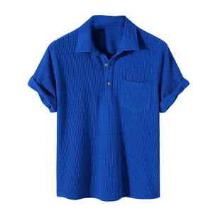 Polo de verano diario para hombre, Jersey transpirable de Color sólido con cuello vuelto, manga corta, tela de lona suave suelta en blanco - Product Image 5