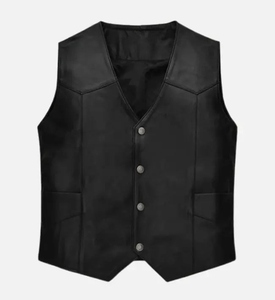 Gilet en cuir de vachette sans manches pour hommes de grande taille Gilet de moto à la mode avec fonction respirante pour l'hiver - Product Image 1