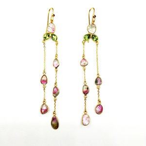 Pendientes colgantes de turmalina para mujer, Plata de Ley 925, chapado en oro, hecho a medida, multicolor - Product Image 4