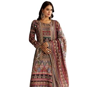 Nhiều Màu Tabby Lụa In Kurta Dupatta Phù Hợp Với Với Vá Đá Zari Làm Việc Bán Buôn Phụ Nữ Dân Tộc Trang Phục OEM Quần Áo Nhà Máy - Product Image 4