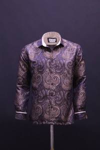 Chemise décontractée de luxe pour homme, bleu roi à carreaux, coupe ajustée, manches longues, boutonnée, en tissu satiné premium 100% coton, style printanier affirmé - Product Image 3