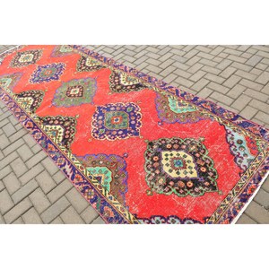 Alfombra Turca de 4.3x12.4 pies, Alfombra Vintage, Alfombra Roja con Puntos de Polka, de Lana - Product Image 4