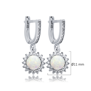 White <b>Opal</b> Round Cut Stone CZ Design Wholesale Handmade Turkish 925 Sterling Silver Dangle <b>Earrings</b> - Product Image 2