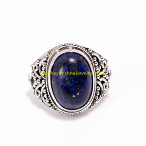 Anillo de Plata de Ley 925 con Lapislázuli Natural Ovalado en Cabujón, Hecho a Mano con Filigrana, para Hombre, Mujer, Novia o Hermana - Product Image 6