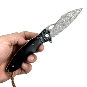Nuevo cuchillo de acampada plegable de acero de Damasco de alta calidad OEM ODM personalizable con mango de ébano para caza al aire libre al por mayor - Product Image 4