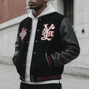 Chaqueta Varsity Bordada para Hombre, con Mangas de Cuero, Chaqueta Varsity de Invierno Extragrande, Chaqueta Varsity con Botones para Hombre, Chaqueta Varsity Urbana para Hombre - Product Image 1