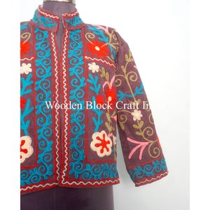 Custom handMade Embroidered Suzani Woven <b>Wool</b> Jackets with Cotton Filled Artisan Craftsmanship Windproof Multi Coloured jacket - Product Image 2