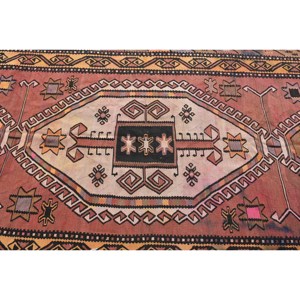 Alfombra turca Kilim de 4,9x15 pies, diseño de retazos marrón y naranja, técnica de tejido plano, Material de lana viscosa para adolescentes, estilo Tabriz - Product Image 5
