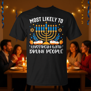 Maglietta Hanukkah ebraica: Chi più probabilmente si trova a live streaming con persone ubriache - Product Image 3