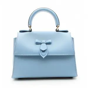 精致的意大利浅蓝色皮革手提包，带蝴蝶结 -- 简约优雅的风格，奢华的质感