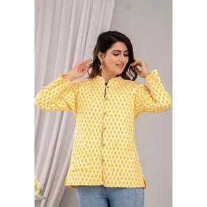 เสื้อแจ็คเก็ตผ้าฝ้ายน้ำหนักเบาสำหรับผู้หญิง สีเหลือง ลายพิมพ์-SHKL1023 - Product Image 5