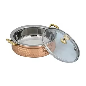 Artículos de Servicio Tradicional Handi de acero inoxidable de cobre martillado con tapa cubierta de vidrio y mango redondo - Product Image 5