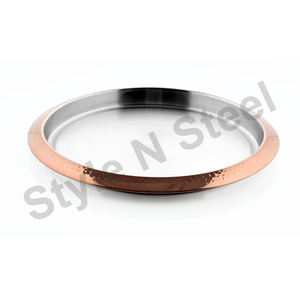 Martelé Cuivre Acier Inoxydable Usine Fabrication Miroir Polissage Restauration Métal Rond Dîner Assiette Plat Bar Plateau Avec Jante - Product Image 1