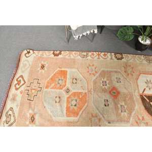 Tapis Bohème Vintage en Laine Turque 3.8ft X 11.6ft Orange Beige Patchwork Design Style Classique pour Entrée Couloir Latex Matériel - Product Image 3
