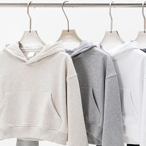 Sweat à capuche court de couleur unie pour femmes lourdes 65% coton 35% Polyester pull à capuche personnalisé sweats à capuche brodés - Product Image 1