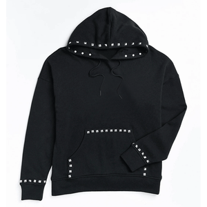 Sudadera con capucha con tachuelas personalizadas Unisex tendencia moda negro algodón mezclado con capucha básicos sudaderas Tops para hombres y mujeres - Product Image 4