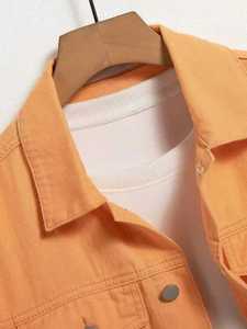 Men's Classic Orange Washed Denim Jacket Relaxed Fit Lapel Collar Stylish Casual Outerwear <strong>Functional</strong> Utility Pockets <strong>Button</strong> - Product Image 3