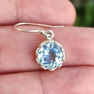Navya Craft 925 <b>Solid</b> Sterling <b>Silver</b> Fine Stud <b>Earrings</b> Handmade Blue Topaz for Women's Christmas Anniversary Valentine's Day - Product Image 5
