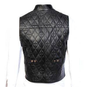 Veste en cuir véritable de luxe haut de gamme noire Vêtement d'extérieur Respirant avec boutons pression dorés - Product Image 3