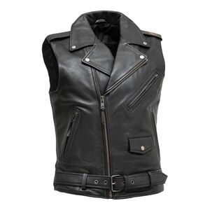 New <b>Men's</b> Plus Size Winter 10-Pocket Buffalo Hide Leather <b>Vest</b> Customizable Vintage <b>Black</b> Leather Waistcoat - Product Image 4