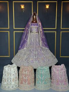 Conjunto de Lehanga Choli Nupcial, Ropa para Mujer, Exportadores, Corto, Sólido, Veraniego, Transpirable, Poliéster+Spandex - Product Image 3