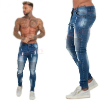 Dar Kesim Hip Hop Sokak Modası Kot Pantolon Erkek 2025 Slim Fit Yırtık Esnek Denim Büyük Beden Mavi Eskitme Efekti Elastik Taşlanmış Perçinli