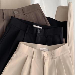 Taille haute hommes costume pantalon automne droite bureau mode coréenne respirant Modal pantalon décontracté bouton ample noir pantalon nouveau - Product Image 5