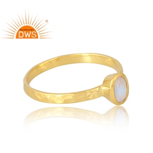 Última venta 925 Plata de Ley 18K chapado en oro Natural Arco Iris Luna piedra preciosa anillo Demi joyería fina para mujeres regalo para - Product Image 4