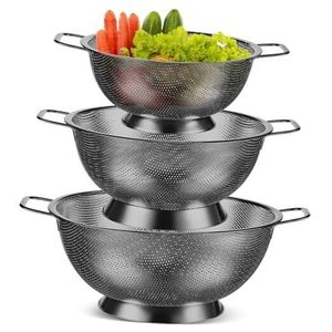 Strong stainless steel mesh <b>metal</b> <b>colander</b> for rinsing vegetables fruits grains pasta noodles cooking preparation - Product Image 3