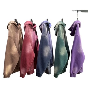 High Quality Vintage Wash Hoodie Men Thick Heavyweight Oversized Hoodies Blank Cotton Distressed Retro Hoodie Acid Wash 2026 - Product Image 1