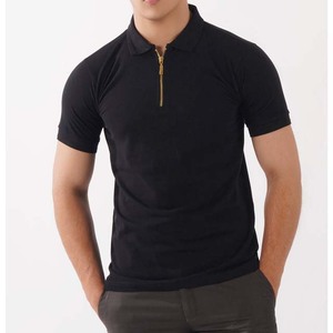 Men's Plus Size Black Short Sleeve Polo <b>Shirt</b> 100% Cotton Knitted Casual Solid Color Zipper <b>Collar</b> - Product Image 4