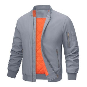 Vente en Gros Couleur Unie Printemps Automne Hommes Bomber Veste Coupe-Vent Bomber Hommes Vestes Vêtements High Street Style Polyester - Product Image 1