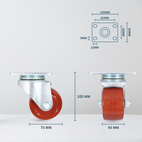Ruedas giratorias de acero para muebles de 75mm, ruedas fenólicas con acabado de zinc para muebles de cocina y hotel